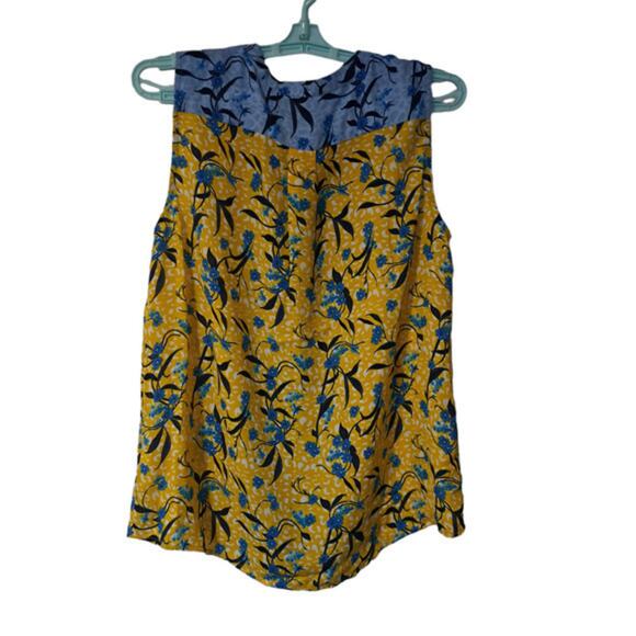 Dalia Womens Sleeveless Button Down Blouse Yellow Blue Floral Sz M - Picture 2 of 4
